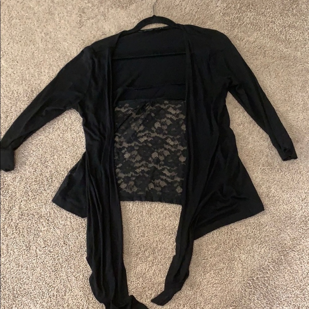 Black cardigan with sheer lace back detailing